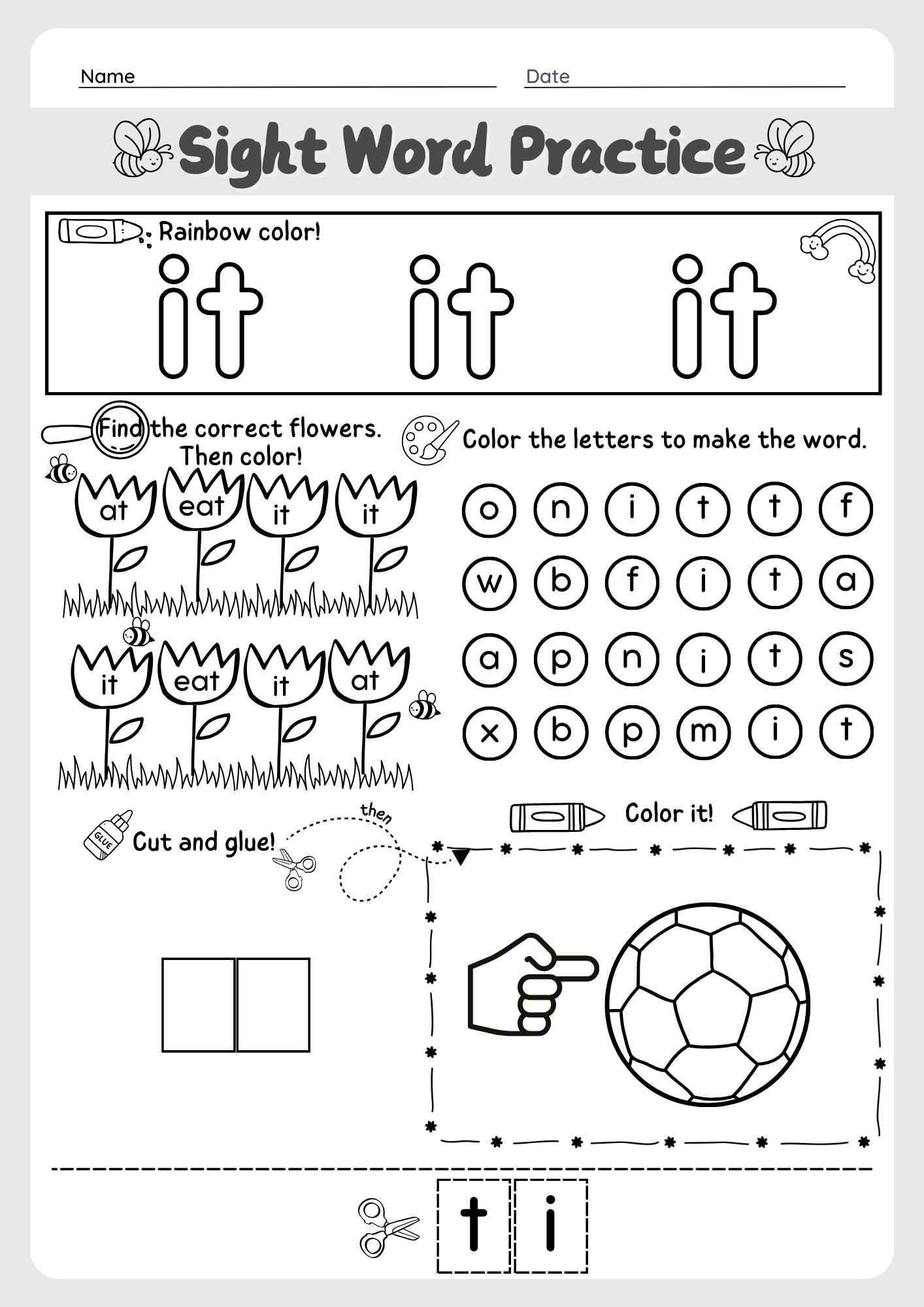 Dolch Sight Word "It" Worksheet for Pre-Kindergarten PDF Download
